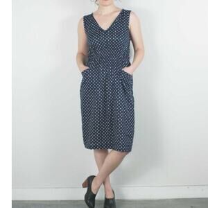 NWT Modaspia Navy Polka Dot Cotton Fiji Dress Size Small